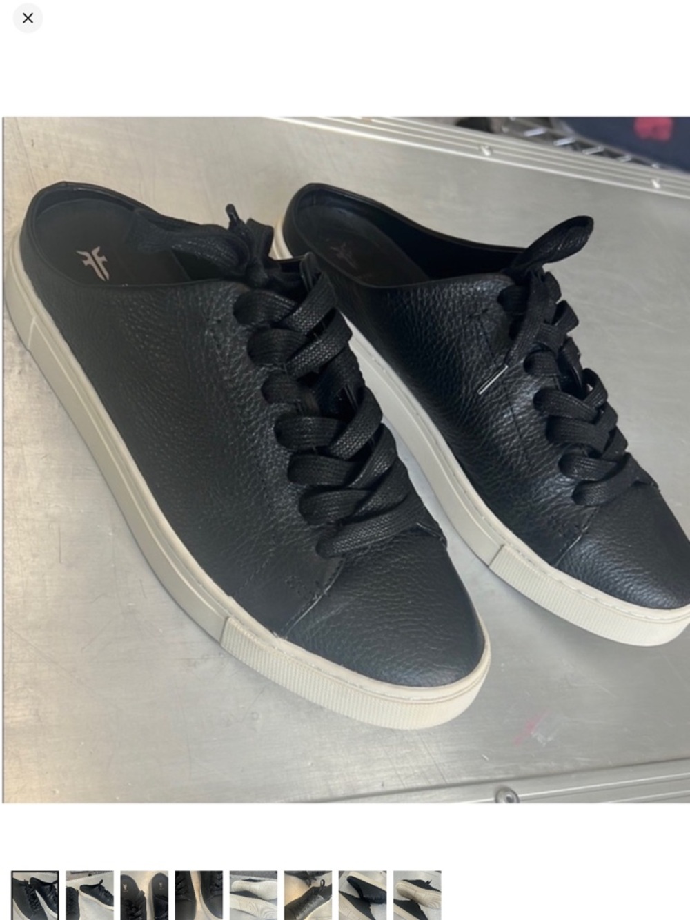 Frye Black Leather Slip-On Sneaker Mule with White Sole